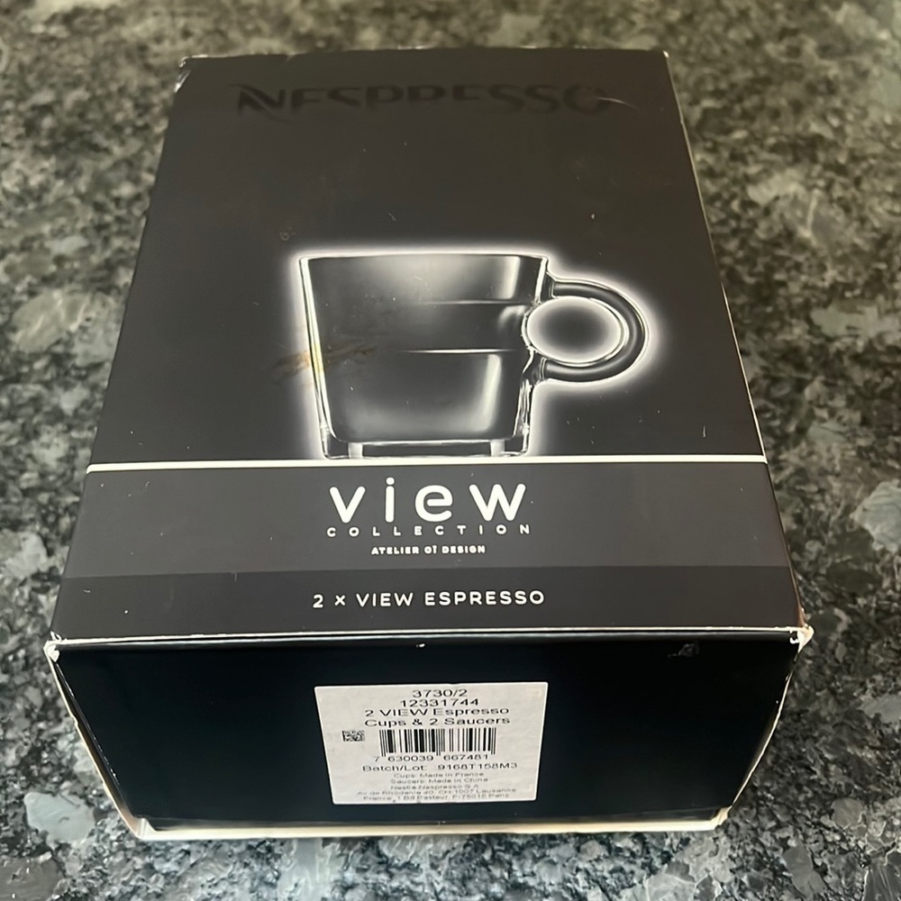 Nespresso View 2 Espresso Cups and 2 Saucers - New in Box